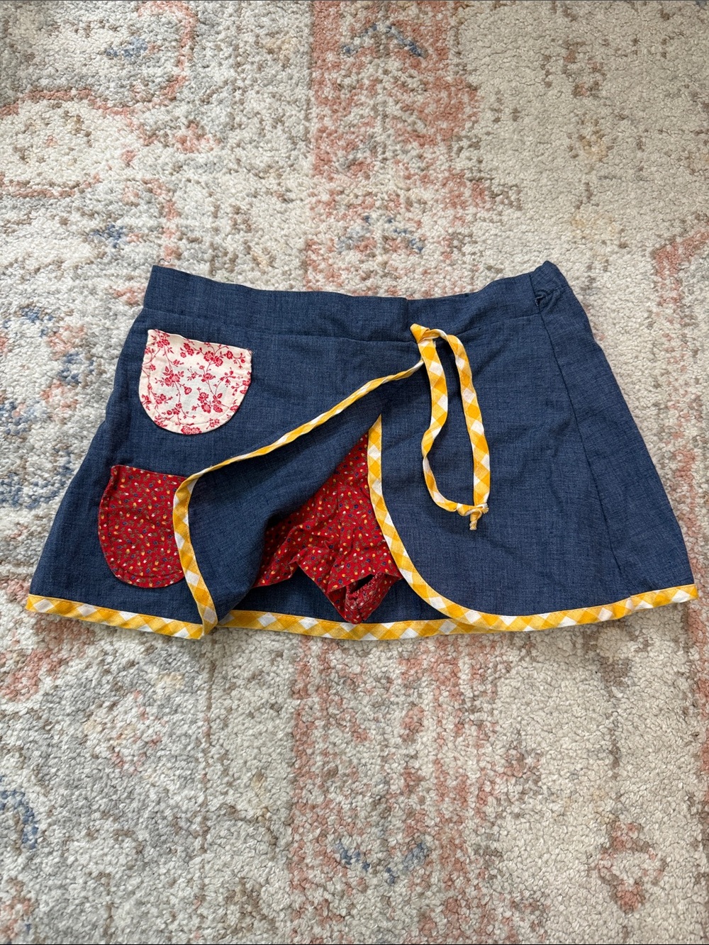 Vintage Girls Chambray Wrap Skort with Floral Bloomers